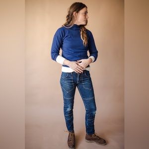 Gamine Workwear Slim Slouch Selvedge Denim Dungaree Jeans Blue